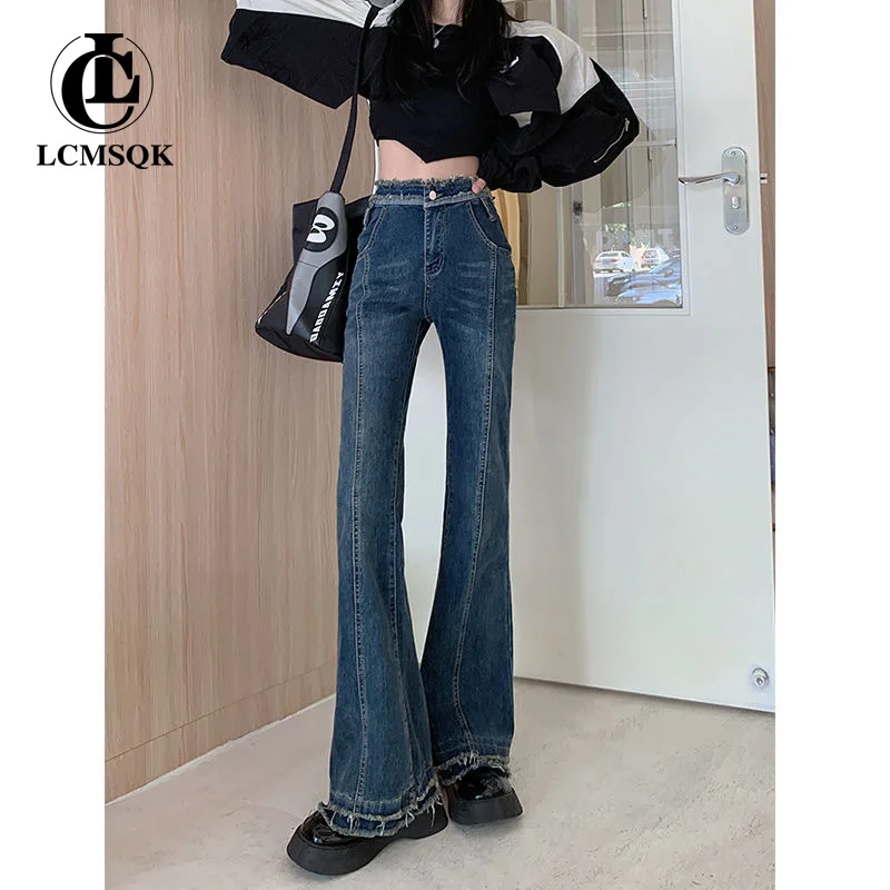 Korean Fashion Vintage Jeans Woman High Waist Female Clothing Denim Y2k Women's Pants Streetwear Straight Leg Jeans Flare Blue