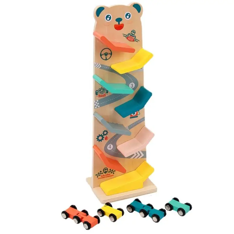 

Гоночная трасса игрушка для малышей с 4 гоночными автомобилями с восемью последовательными радужными треками Монтессори строительные Обучающие игрушки подарок