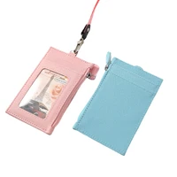 badge holder fashion pu leather card bag card holder for men and women with lanyard