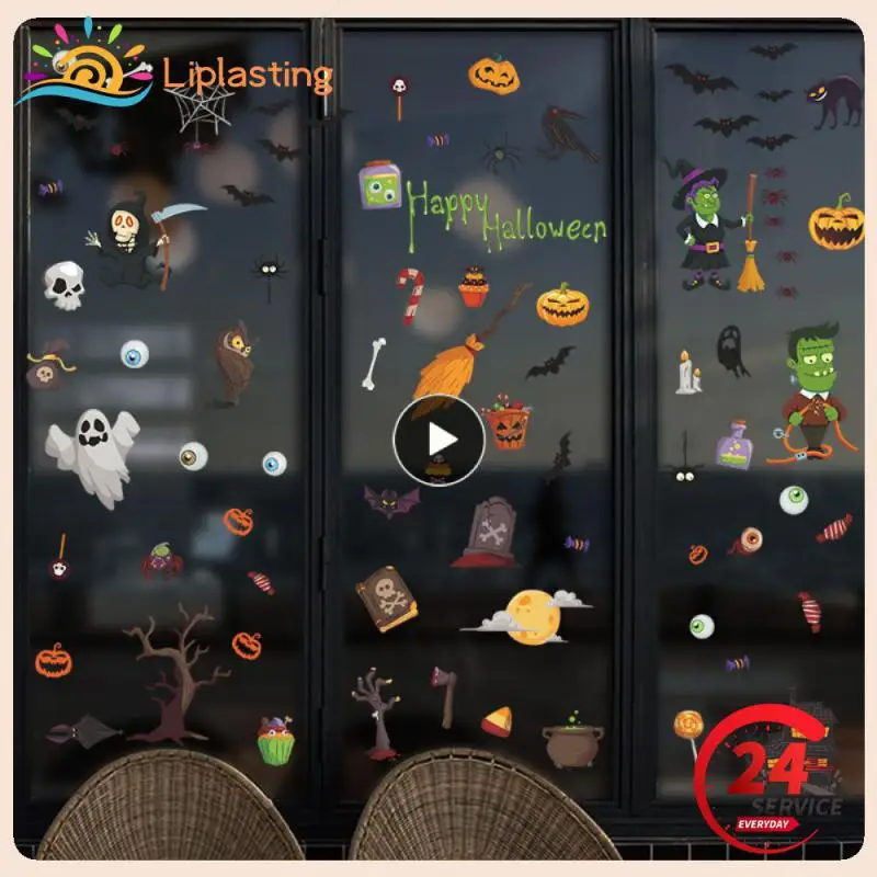 

New Halloween Cartoon Cute Children Halloween Party Atmosphere Window Glass Decoration Wall Sticker DIY Kids Room Decals