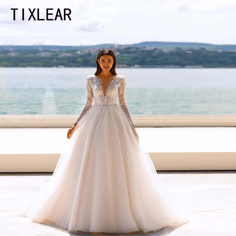

TIXLEAR White A-LINE Scoop Sweep Train Tulle Exquisite Wedding Dress 2023 Elegant vestido de noiva brautkleider robe de mariée