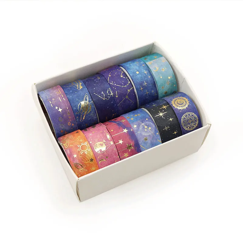 

12 Pcs/Set Stars Planet Washi Tape Gold Foil Masking Tape Kawaii Decorative Adhesive Tape Sticker Scrapbooking Diary Stationery
