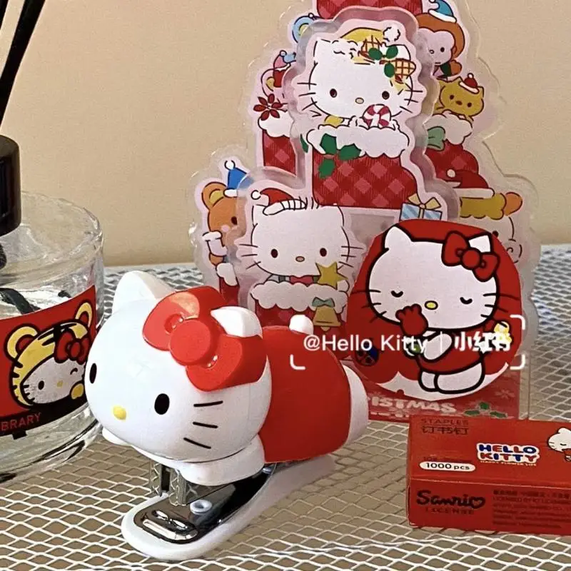Sanrio Hello Kitty Red Mini Stapler Cute Cartoon Kt Cat Portable Stapler Learning Stationery Office Supplies Children Gifts