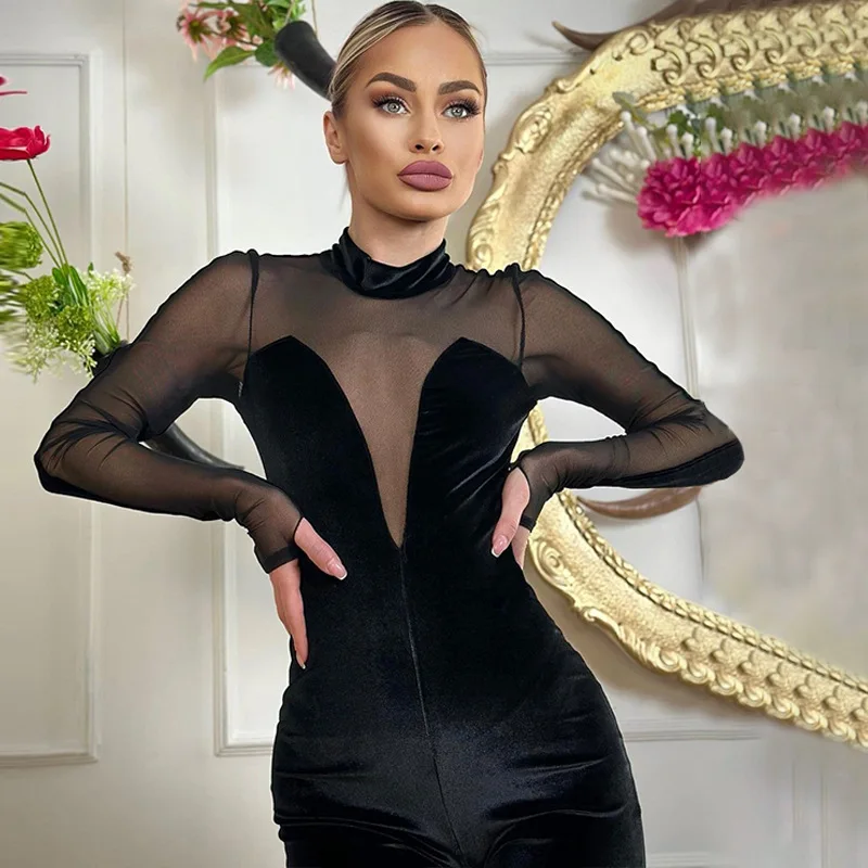 Сексуальный комбинезон Gtpdpllt для женщин зимний цельный клубный наряд прозрачный