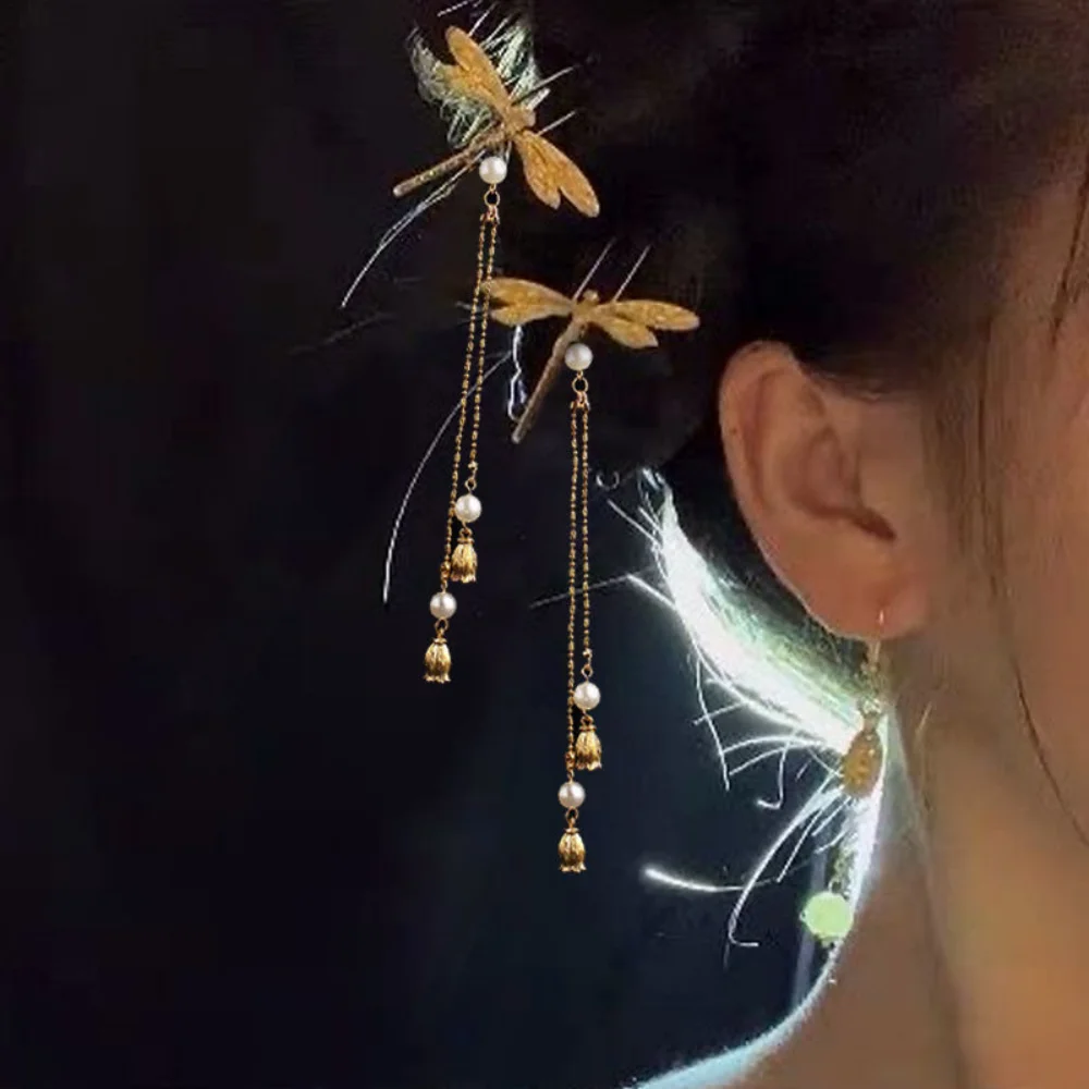

Chinese Style Hairpin Dragonfly Small Hair Stick Forks Pin Ancient Qipao Hanfu Headdress Ornament Female