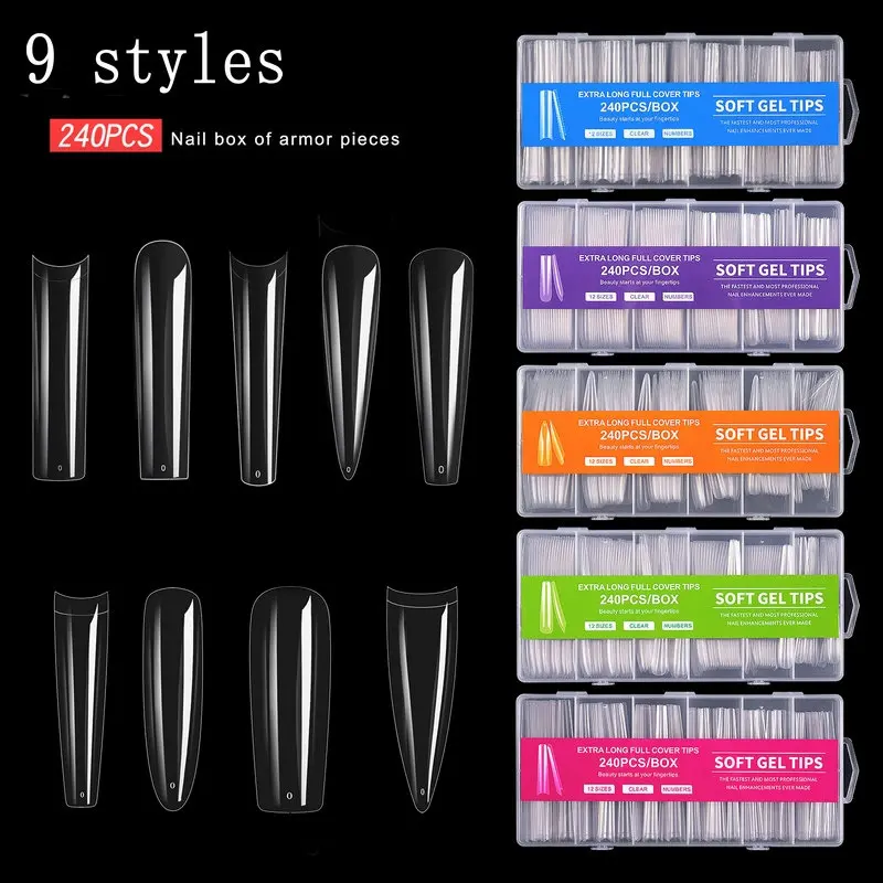 

240PCSmanicure ultra-long water pipe fake nail patch boxed transparent full sticker nail art stickers suitable for ballet dancer