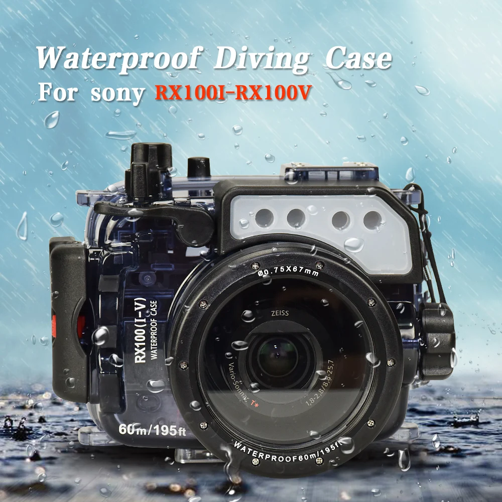 

60m/195ft Underwater Camera Waterproof Case Scuba Diving Housing for Sony RX100 I II III IV V Mark 1-5 Photography