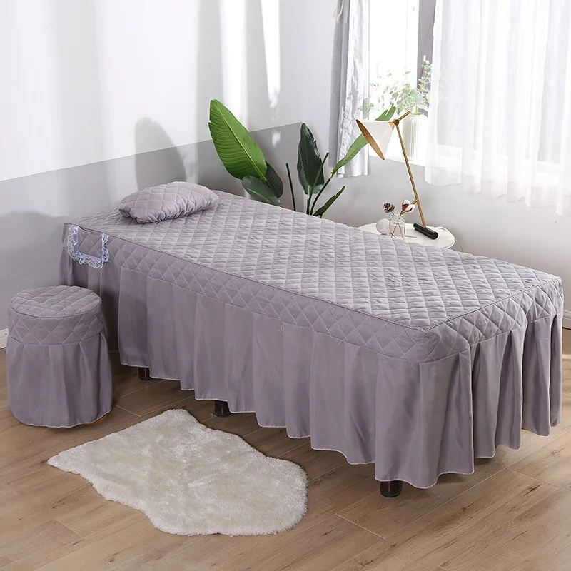 1pcs Massage Bed Cover +Pillowcase for Beauty Salon Table Bed Sheet Skin-Friendly Massage SPA Bed Cover Colchas with Hole