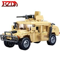 bzda ww2 hummer h1 assault vehicle tank building blocks military weapon soldier armored car boys toys bricks for children gifts