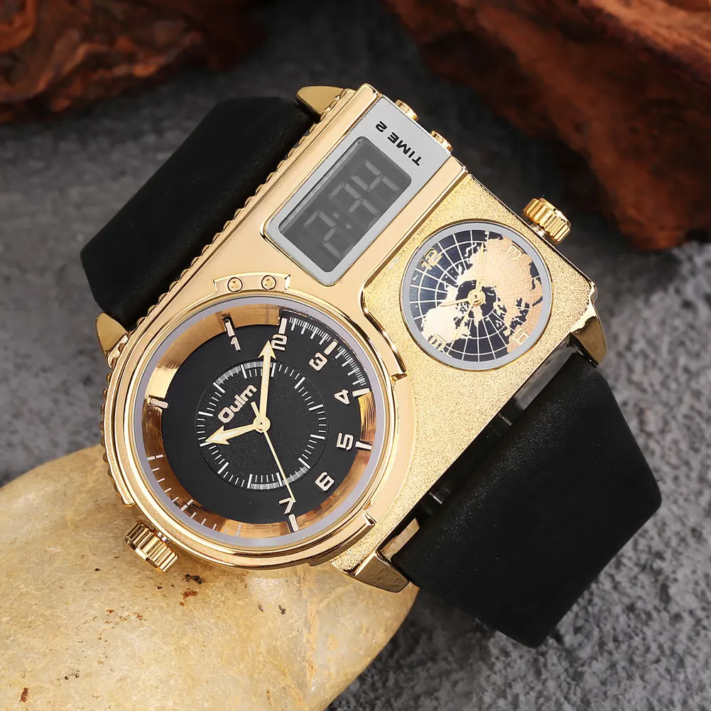 

Часы наручные мужские кварцевые с золотистым циферблатом и пряжкой с язычком