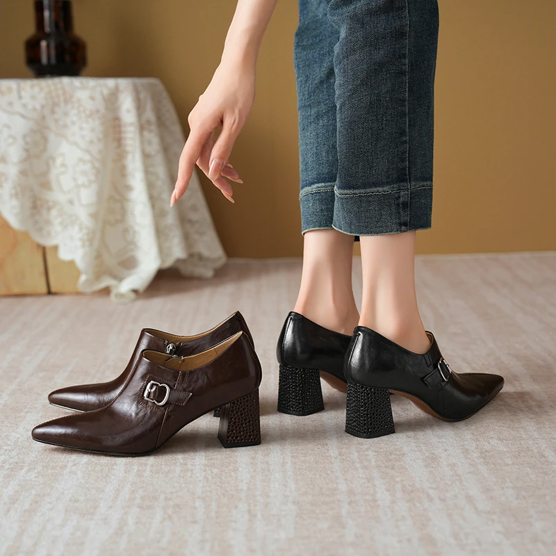 Женские кожаные туфли-лодочки с острым носком офисные и вечерние туфли на