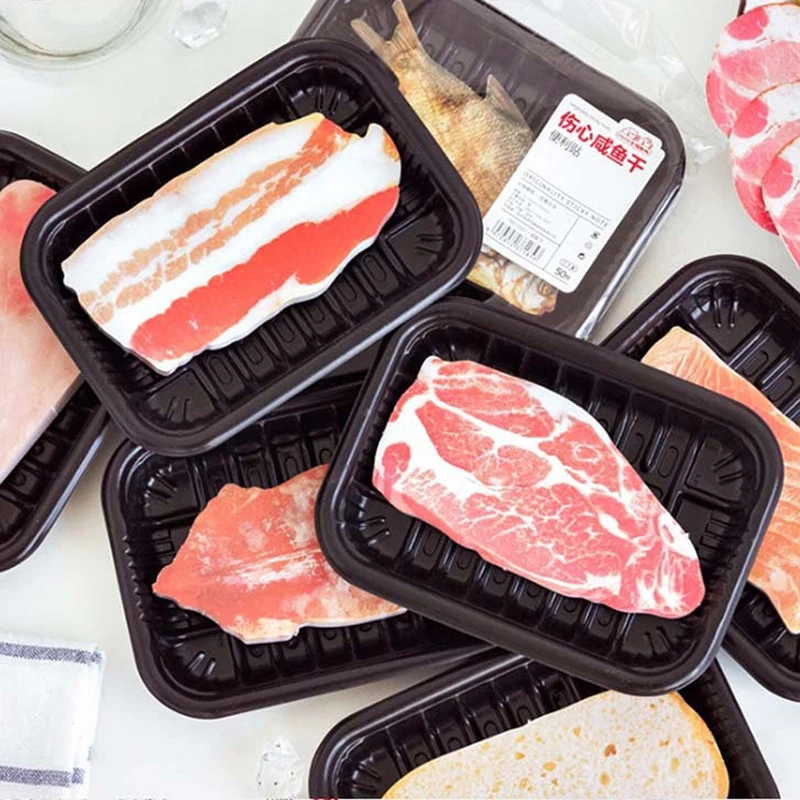 50Pcs/set Novelty Funny Fish/Meat Memo Pads Cute Food Sticky Notes Planner Paper Sticker Refrigerator Stickers Home Decor - купить по