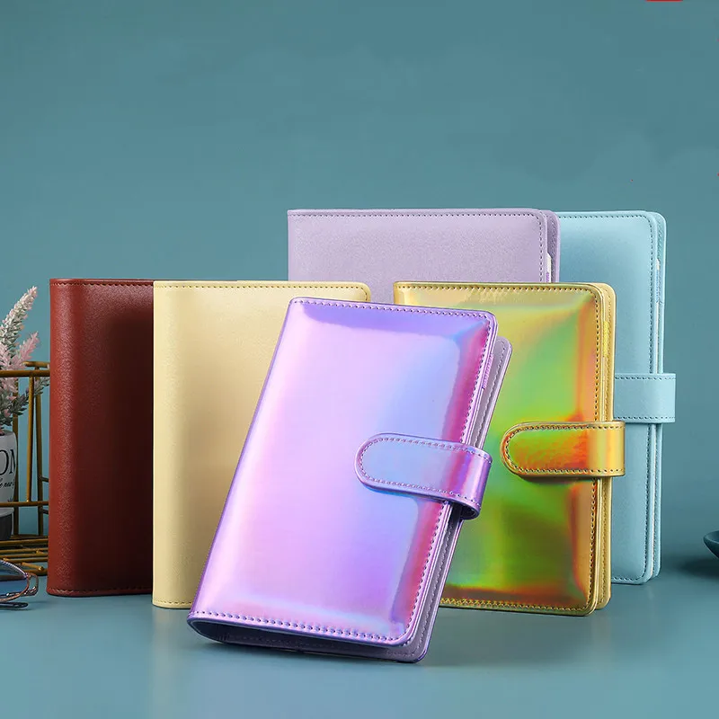 

2022 A6/A5 Macaroon Laser Color PU Leather DIY Binder Notebook Cover Diary Agenda Planner Paper Cover School Stationery