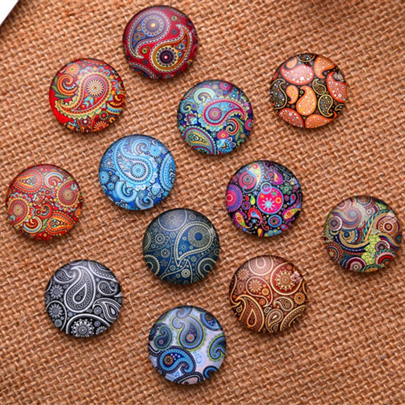 

12mm 14mm 16mm 30mm Fashion Charm Flowers Pattern Round Handmade Photo Glass Cabochons Flat Dome Cover Pendant Cameo Settings