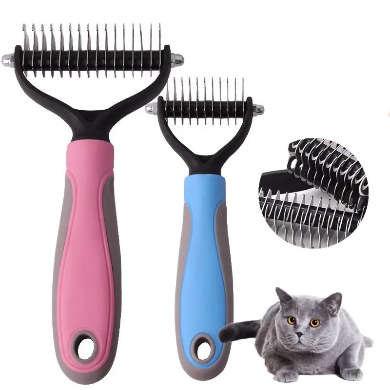 

Dog Hair Removal Comb Grooming Shedding Tools Fur Trimming Dematting Deshedding Brush Double Sided Long Hair Curly Comb