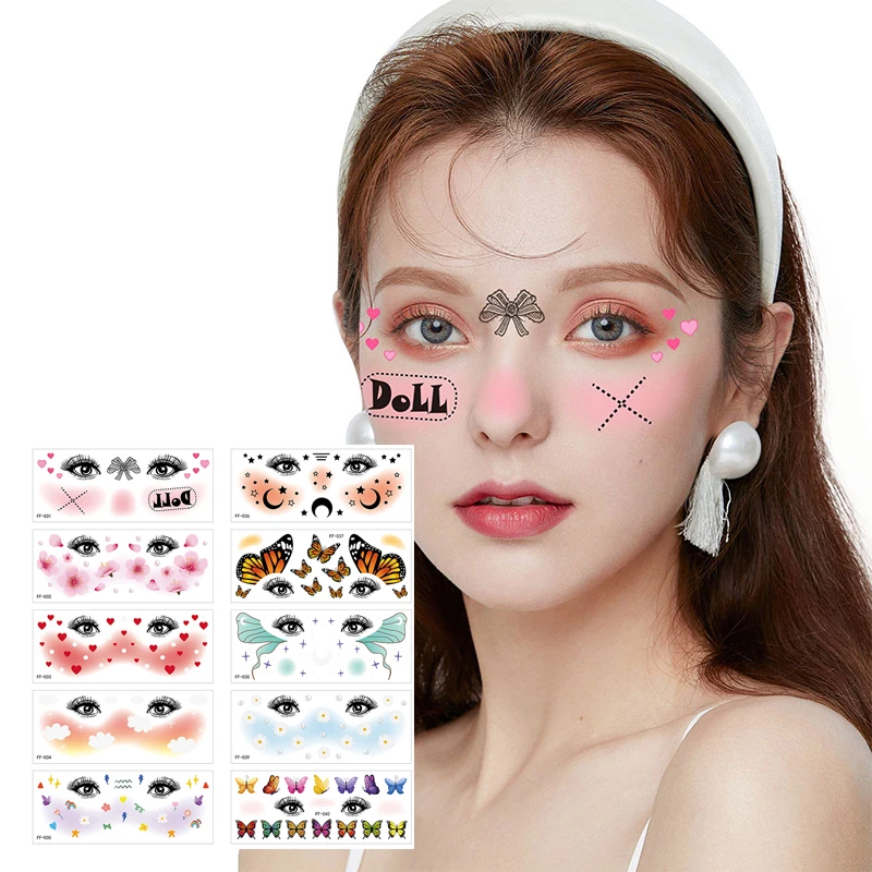 10 шт. водостойкие тату-наклейки для лица