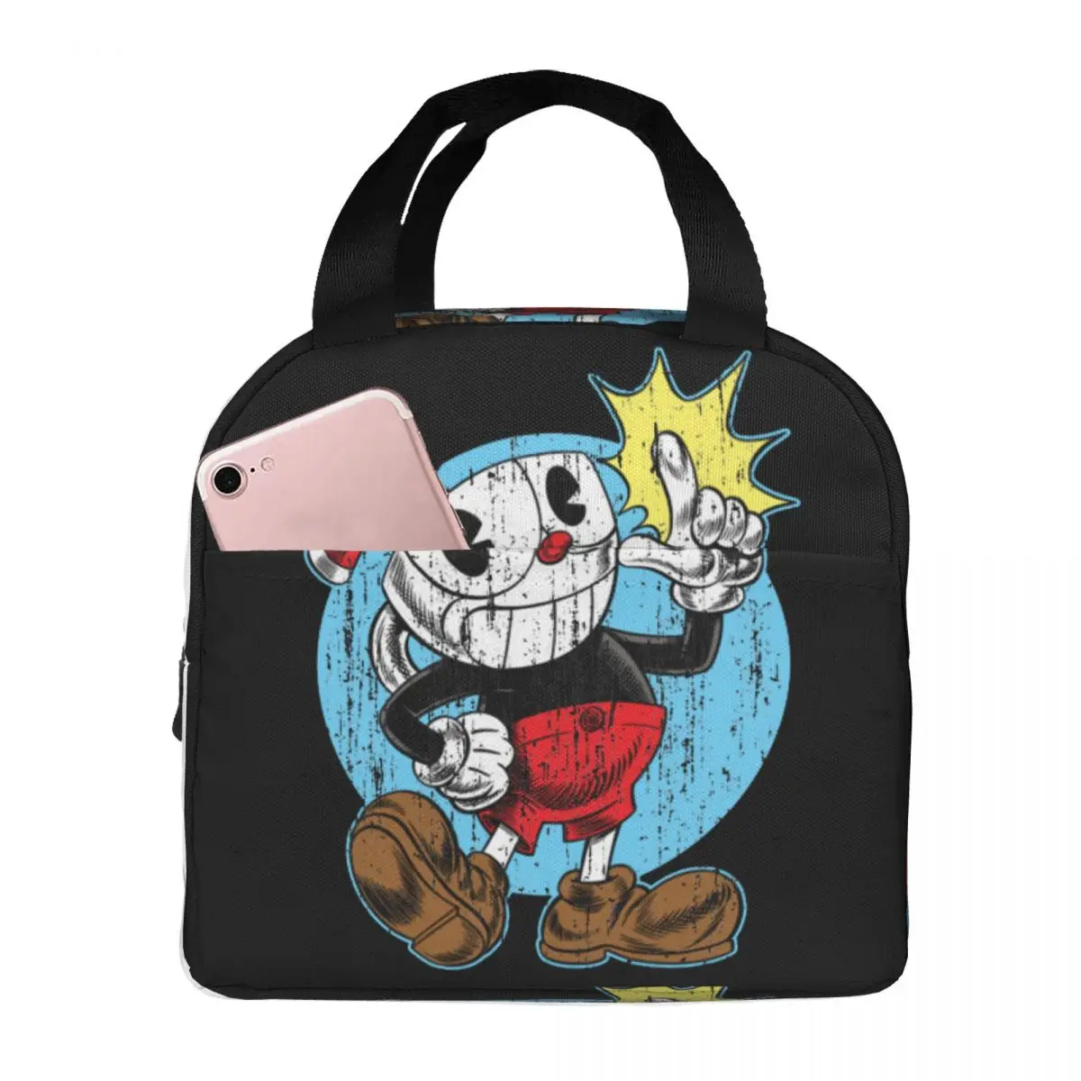 Cuphead Lunch Bags Waterproof Insulated Canvas Cooler Bag Mugman Cup Mouse Thermal Cold Food School Lunch Box for Women Kids