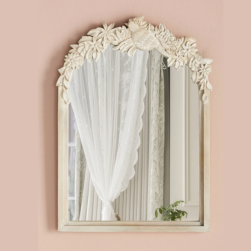 

White Hanging Dressing Mirror Aesthetic Korean Style Girls Luxury Modern Mirror Makeup Beauty Salon Miroir Mural Room Decorarion