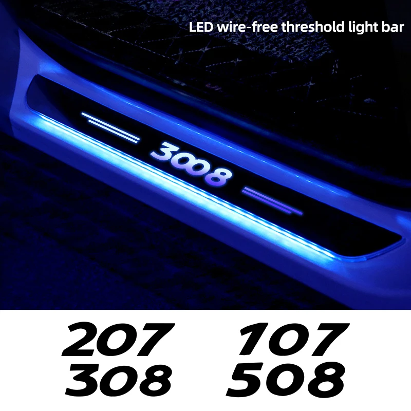 

Car Acrylic LED Welcome Pedal Plate Door Sill Pathway Light For Peugeot 106 107 206 207 208 301 307 308 408 508 2008 3008 5008