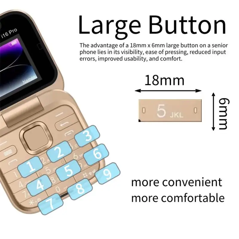 i16pro Mini Flip Mobile Phone FM Radio Voice Blacklist Speed Dial Vibration 2 SIM Card Small Display Foldable