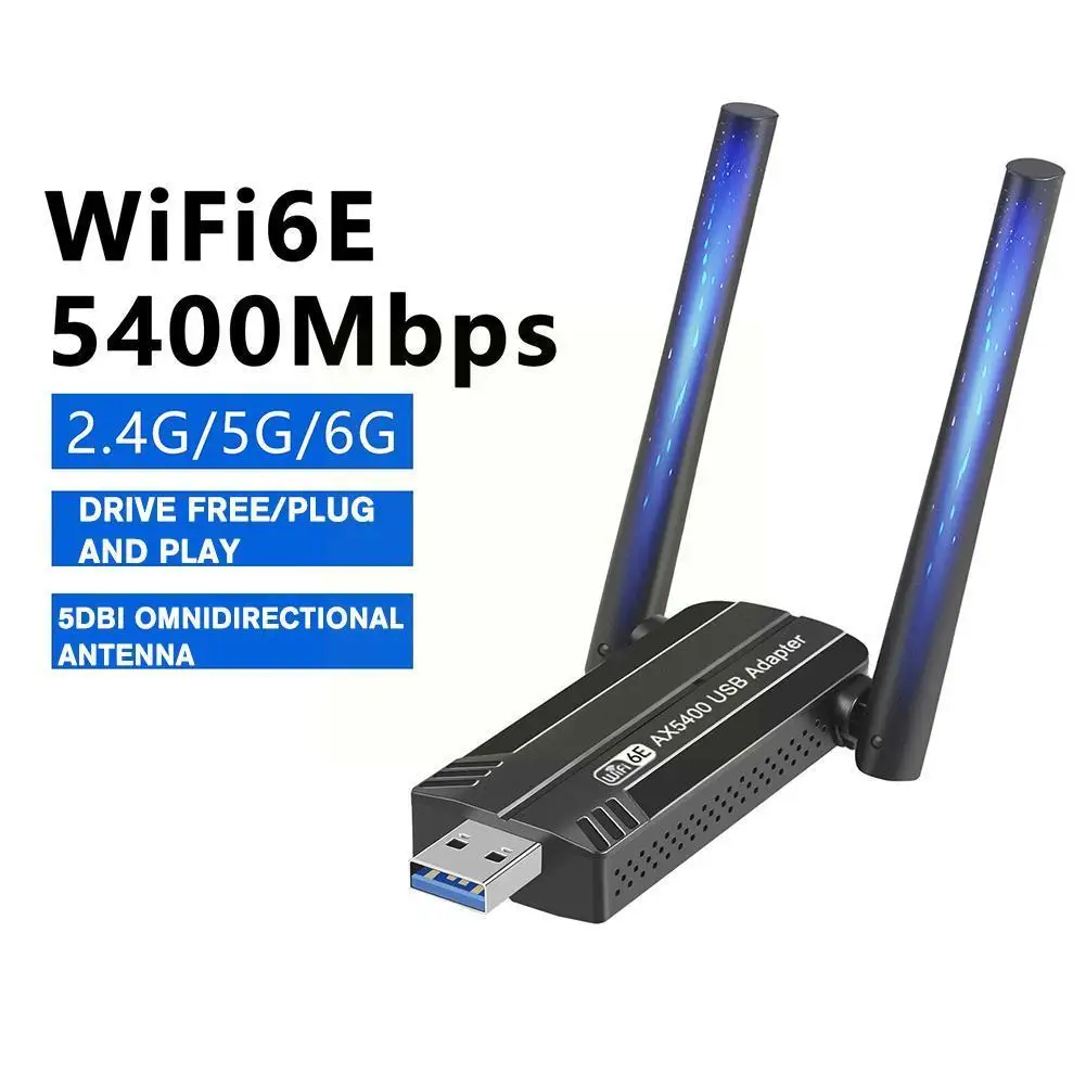 

5400Mbps WiFi 6E Network Card USB 3.0 WiFi Adapter Tri-Band 2.4G 5G 6G Wifi Receiver Dongle For Windows 10 11 Driver Free O9N1