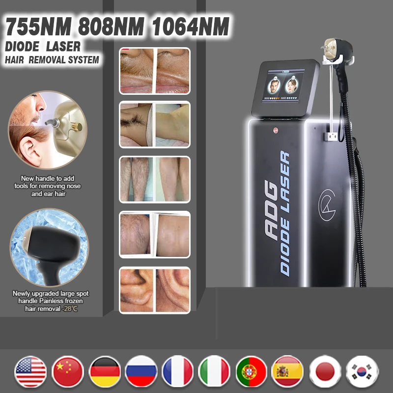 

2022 новейший 755 нм диодный лазер ледяной Платиновый Диодный Лазерный Аппарат для удаления волос 808 1064 нм