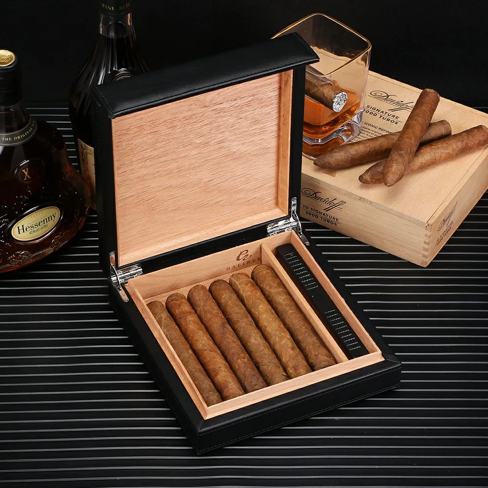 GALINER Cigar Humidor Box Leather Case Portable Cigar Box Fit 10-15 Cigars Accessories