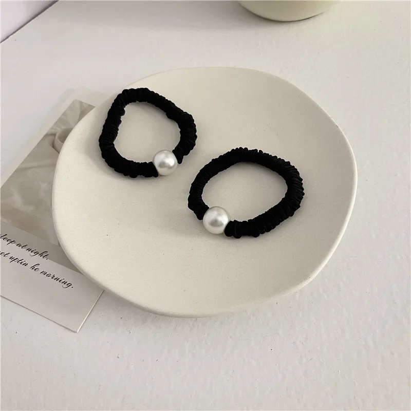 

Advanced Pearl Black Large Intestine Hair Ring Rubber Band Hair Accessories Simple Velvet High Elastic Head Rope Versatile Hair