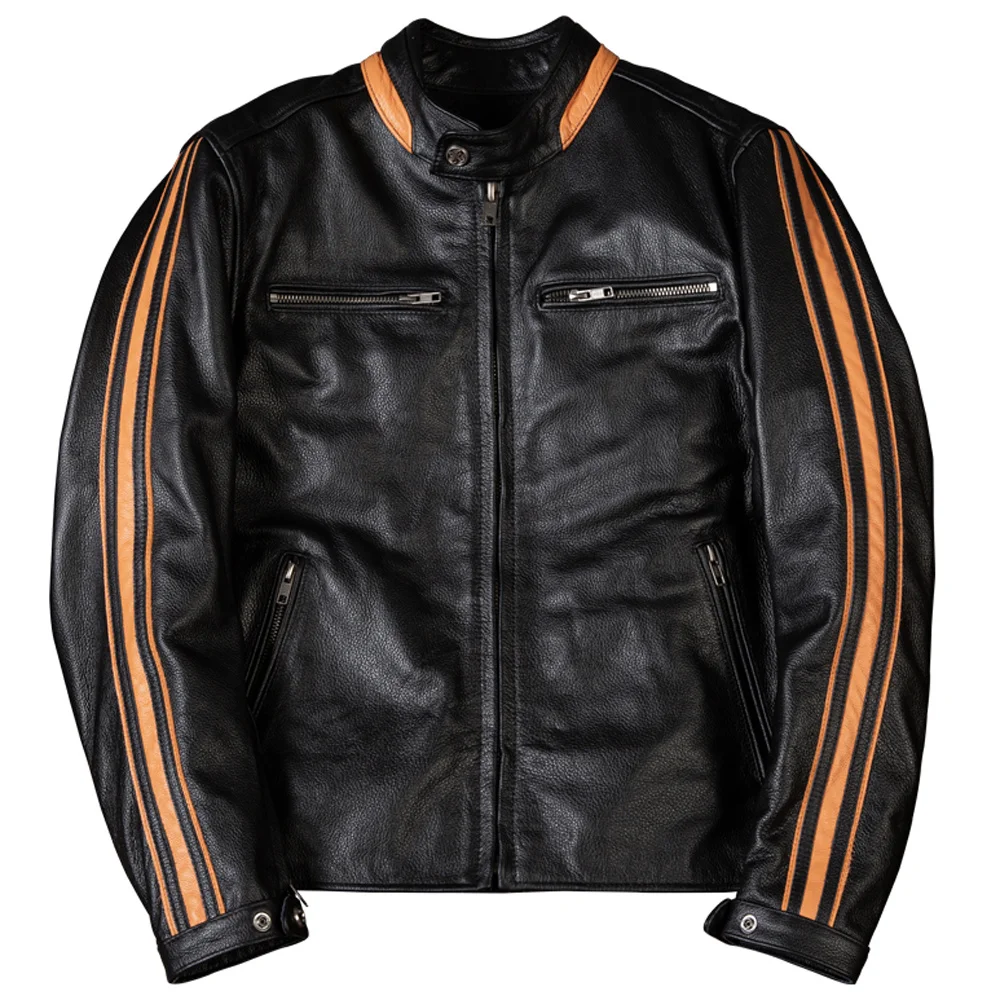 

Мужская мотоциклетная куртка в полоску, из натуральной воловьей кожи