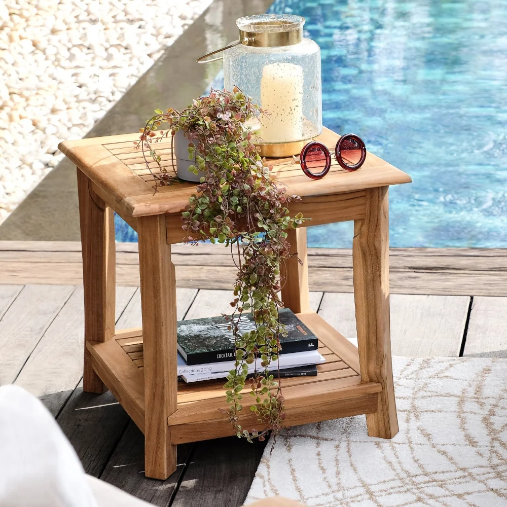 

Outdoor Tables Mosko Teak Wood, Teak Patio Side Table with Shelf 20.25 X 20.25 X 20.00 Inches