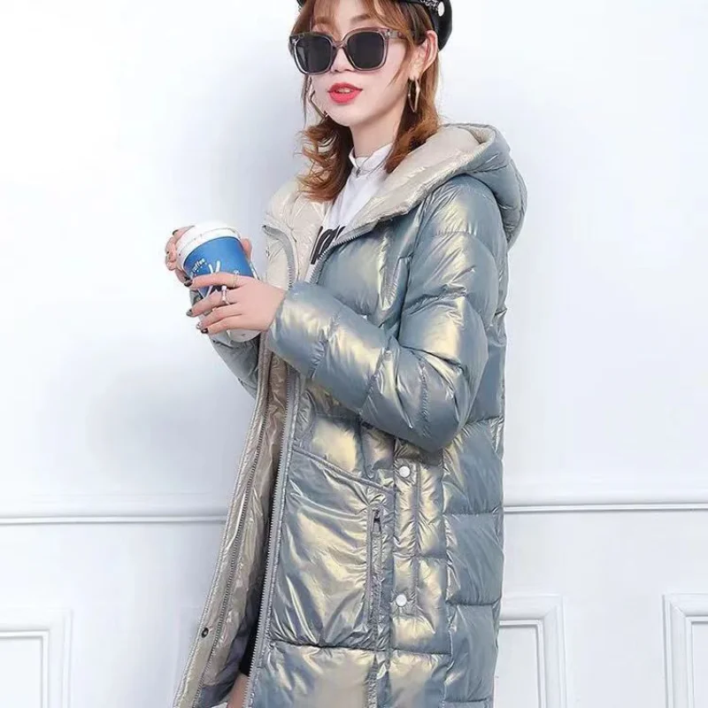 Winter Women Cold Coat Hooded Shiny Padded Jacket Super Hot Parkas Plus Size Jacket Big Pocket Top Cheap Wholesale Korean Style