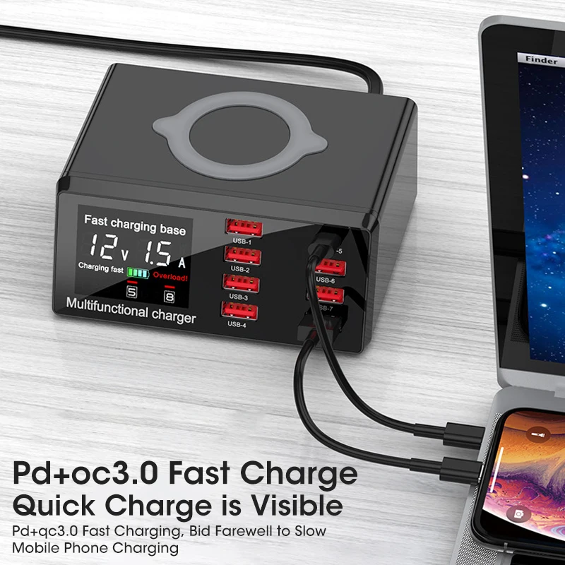 

100W Multi USB Charger Quick Charge For Xiaomi Samsung PD Fast Charger Charging Station USB Adapter Wireless Chargers For iPhone