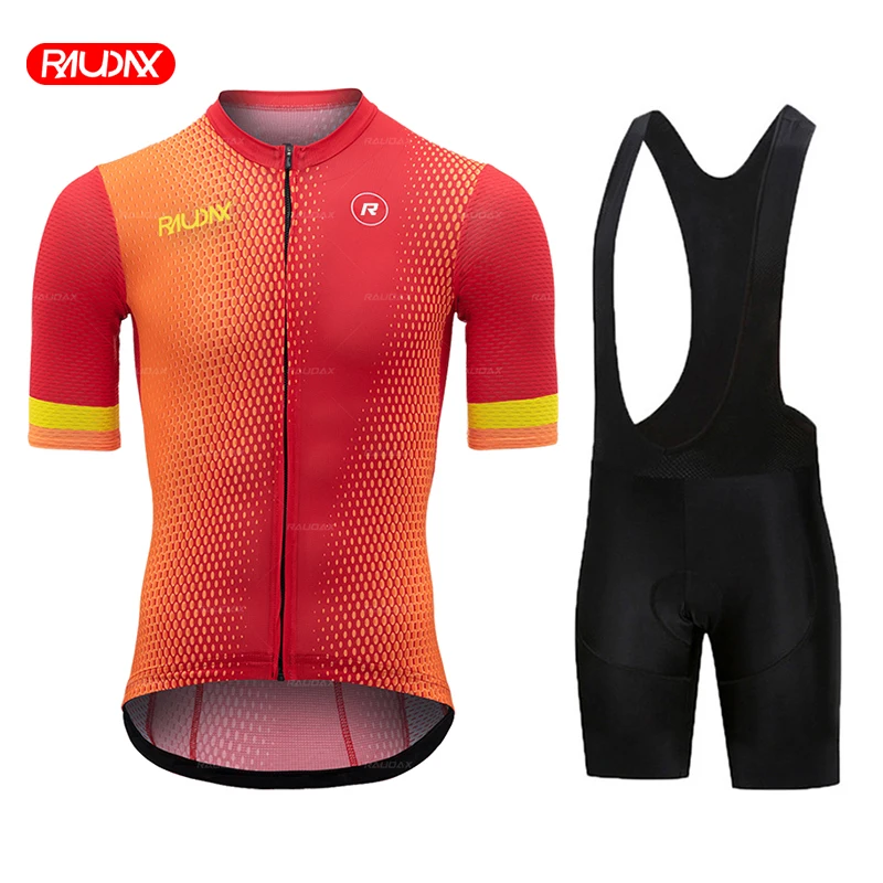 

2022 NEW RAUDAX Orange Cycling TEAM Jersey Bike Shorts WEAR Ropa Ciclismo Men's Summer Quick Dry Bicycle Maillot Sports Clothing