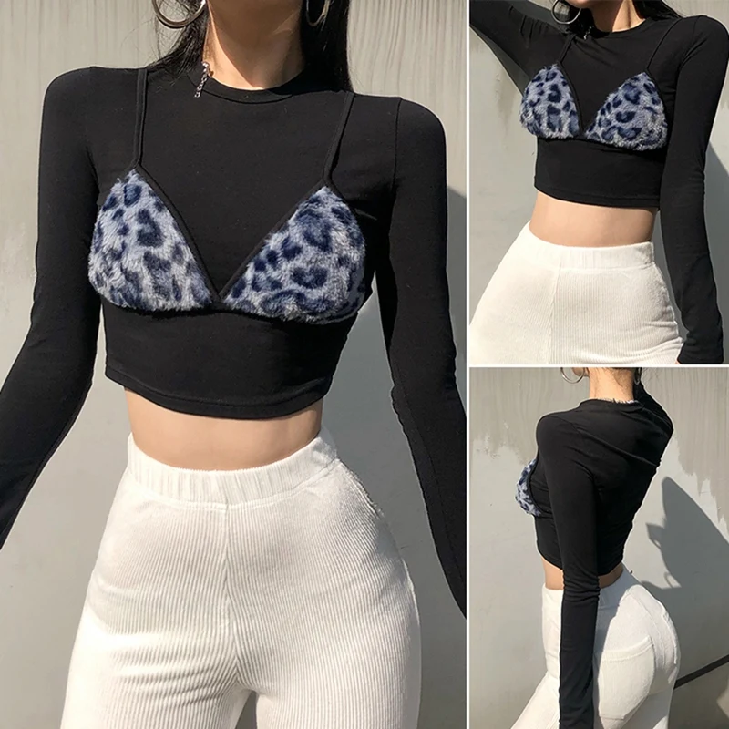 

Hot Kf-Patchwork Leopard Print Knitted Tops Women Casual T-Shirt Ladies Korean Fashion T Shirt