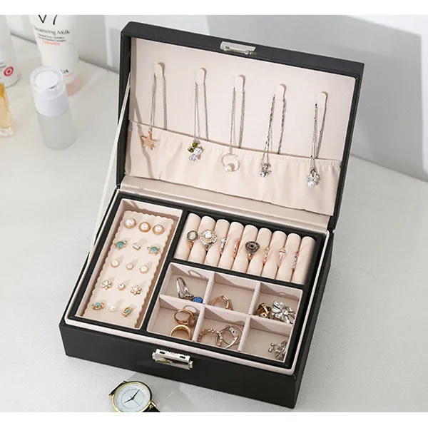 High Capacity Jewelry Storage Box Waterproof Pu Jewelers Organize Casket Ring Necklace Earring Arrange Case Household Accessorie
