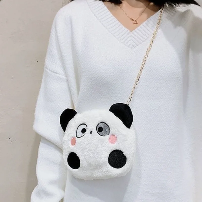 Children Cute Bags New Fashion Girls Boys Plush Panda Shoulder Messenger Women Bag Cartoon Chain Small Bag