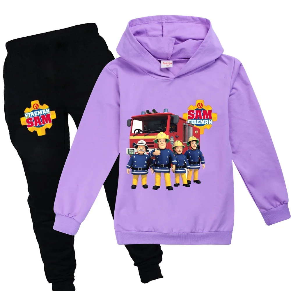 Fall Fireman Sam Kids Hoodies Pants 2pcs Sets Long Sleeve Pullover Boys Sweatshirt Teenage Girls Clothing 2-16Years - купить по