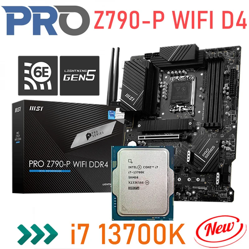 

MSI Z790-P WIFI DDR4 LGA 1700 Motherboard Combo i7 13700K CPU Suit Intel Z790 Mainboard Intel 12th 13th Gen Processor Kit New