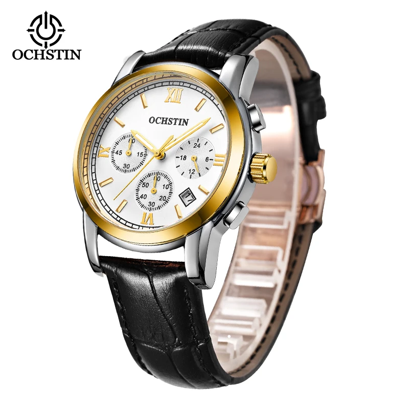 Часы мужские кварцевые Многофункциональные, водонепроницаемые, с золотистым корпусом, 30 метров