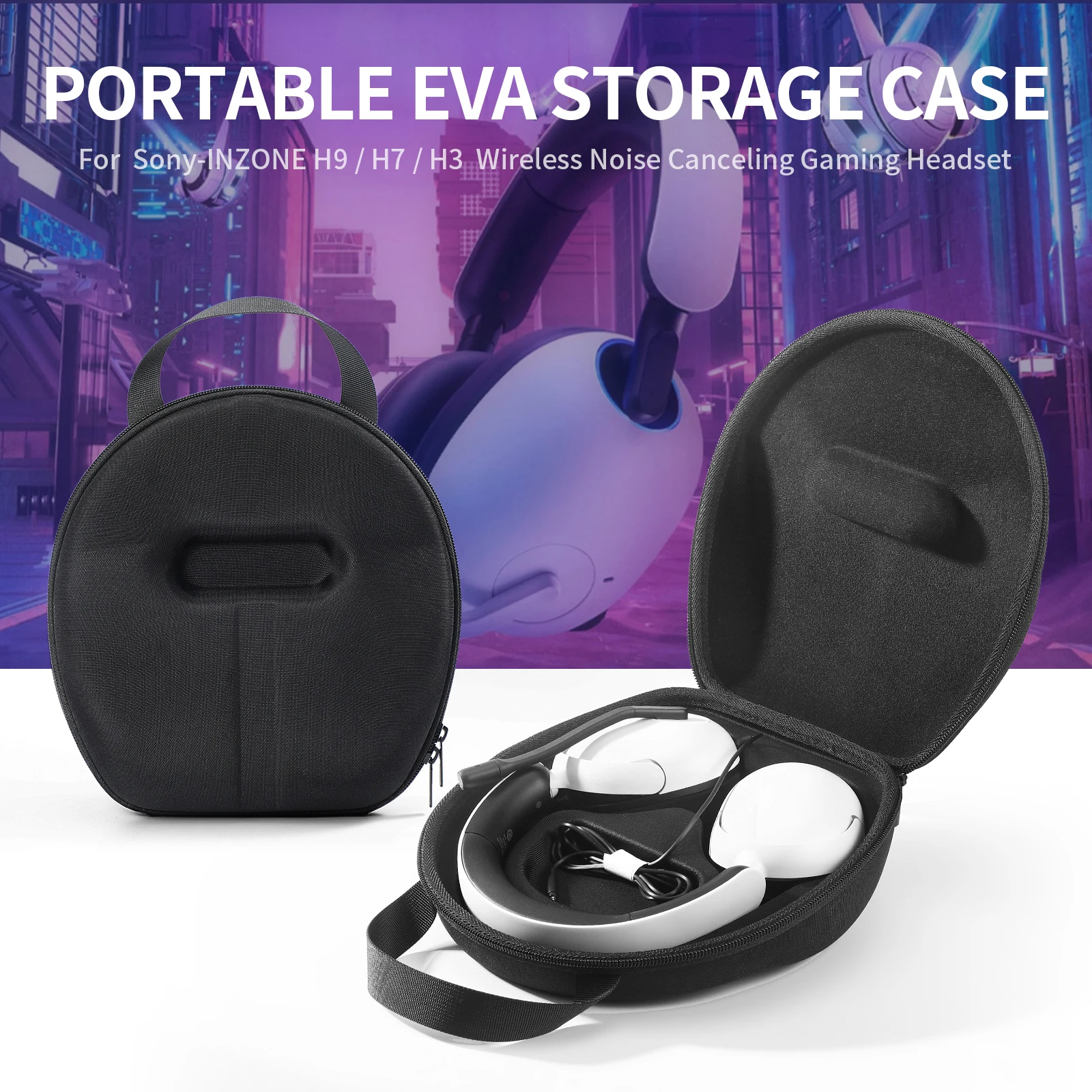 

Waterproof Eva Carrying Case Earphone Accessories Wireless Headphones Box Zipper Headset Storage Bag for Sony-inzone H9/ H7 / H3