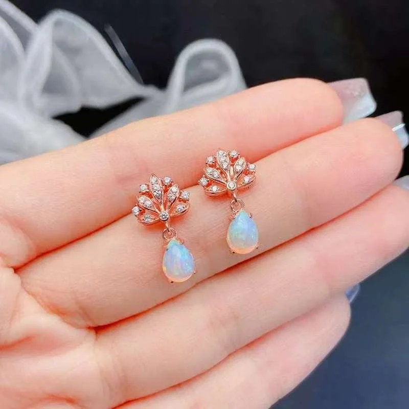 

Natural Stone Opal Earrings s925 Silver Lucky Hope Studs Earring Lover Colorful Jewerly for Women Gift High Quality