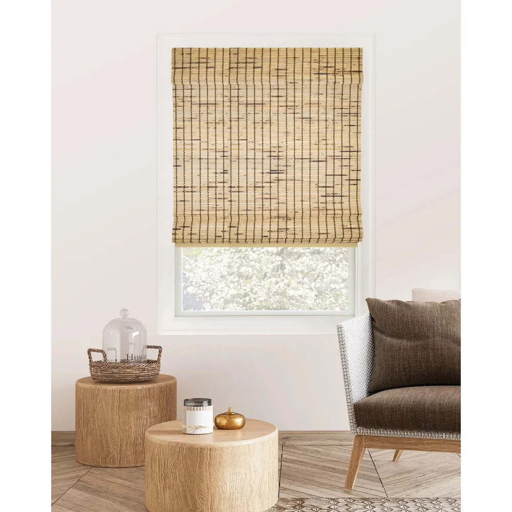 

Cordless Light Filtering Bamboo Roman Window Shades Blackout Blind Without Drilling for Window Curtains Home Roller Blinds Alexa