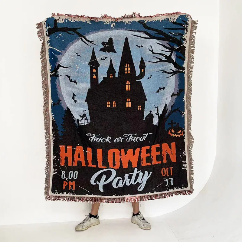 

Halloween Sofa Throw Blanket Cotton Gauze Thread Blanket with Tassel Travelling Picnic Blanket Vintage Mandala Blankets 130x160