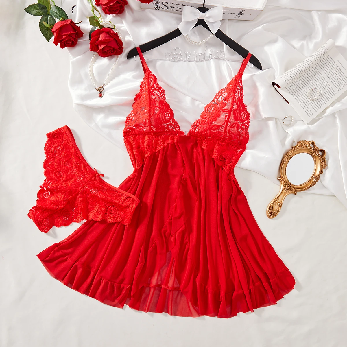 Элегантное красное сексуальное женское белье нижнее прозрачная одежда для сна