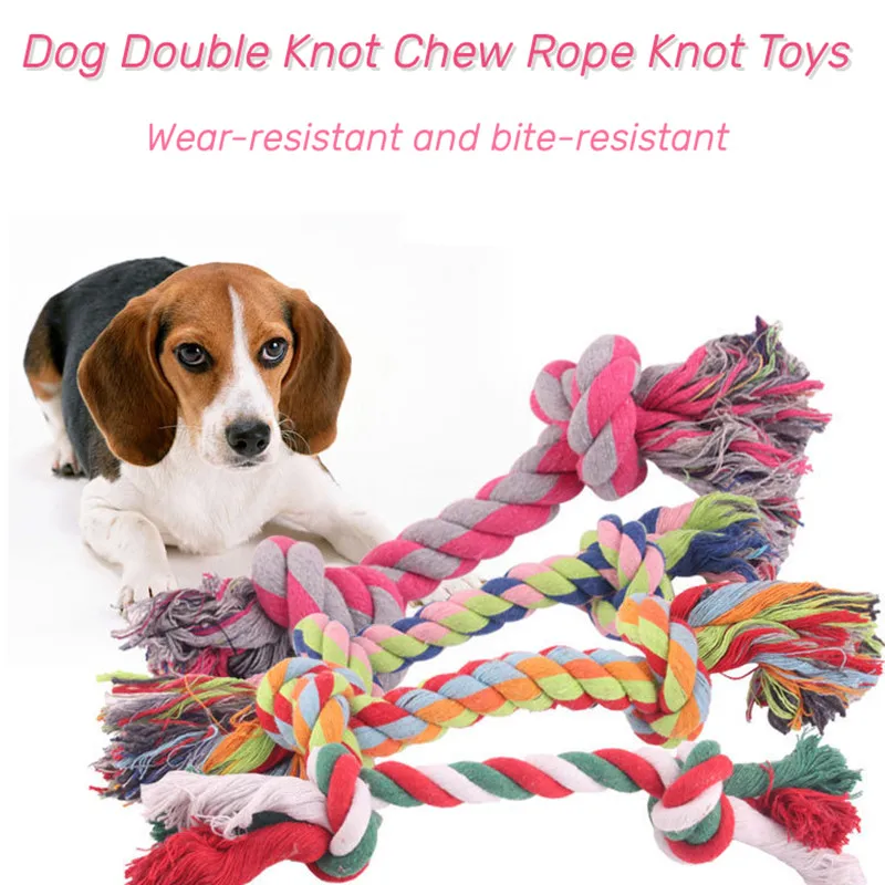 

1PC Pet Dog Puppy Double Knot Chew Rope Knot Toys Durable Braided Bone Rope Molar Toy Teeth Cleaning Supplies Random Color