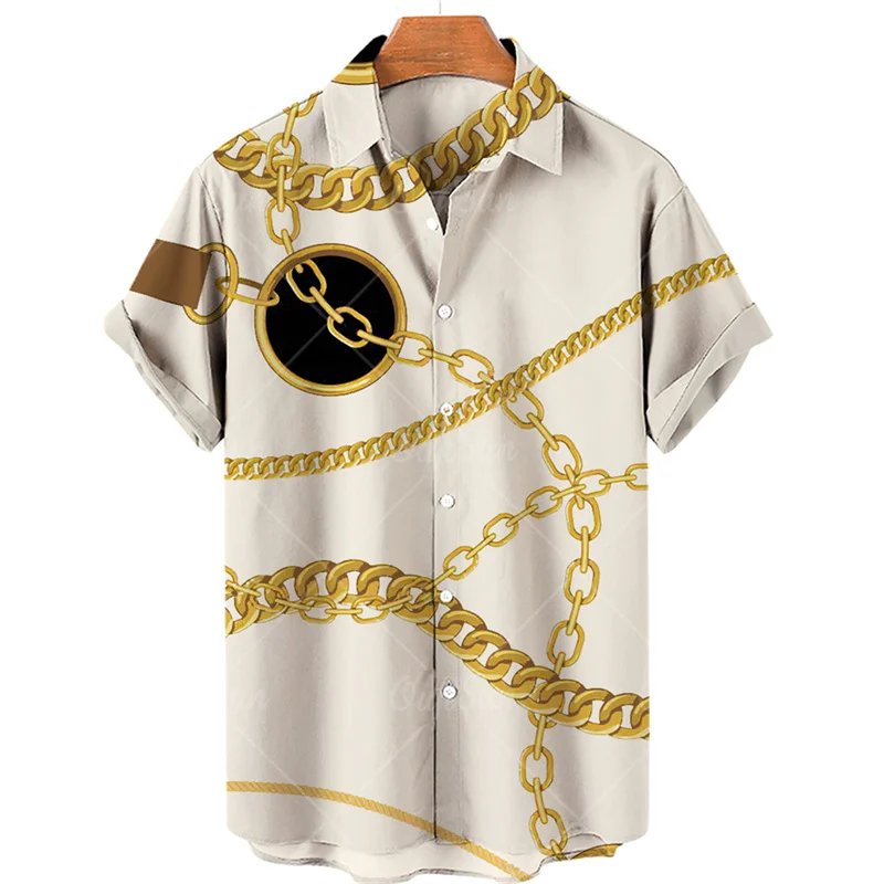 Men's Summer Luxurious 3d Printing Gold Chain Original Floral Hawaiian Shirts Casual Goth Fashion Medieval Slim Fit Clothing