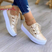 women casual metal buckle thick bottom low top lacing slope shoes round head casual front lacing heavy bottom metal buckle upper