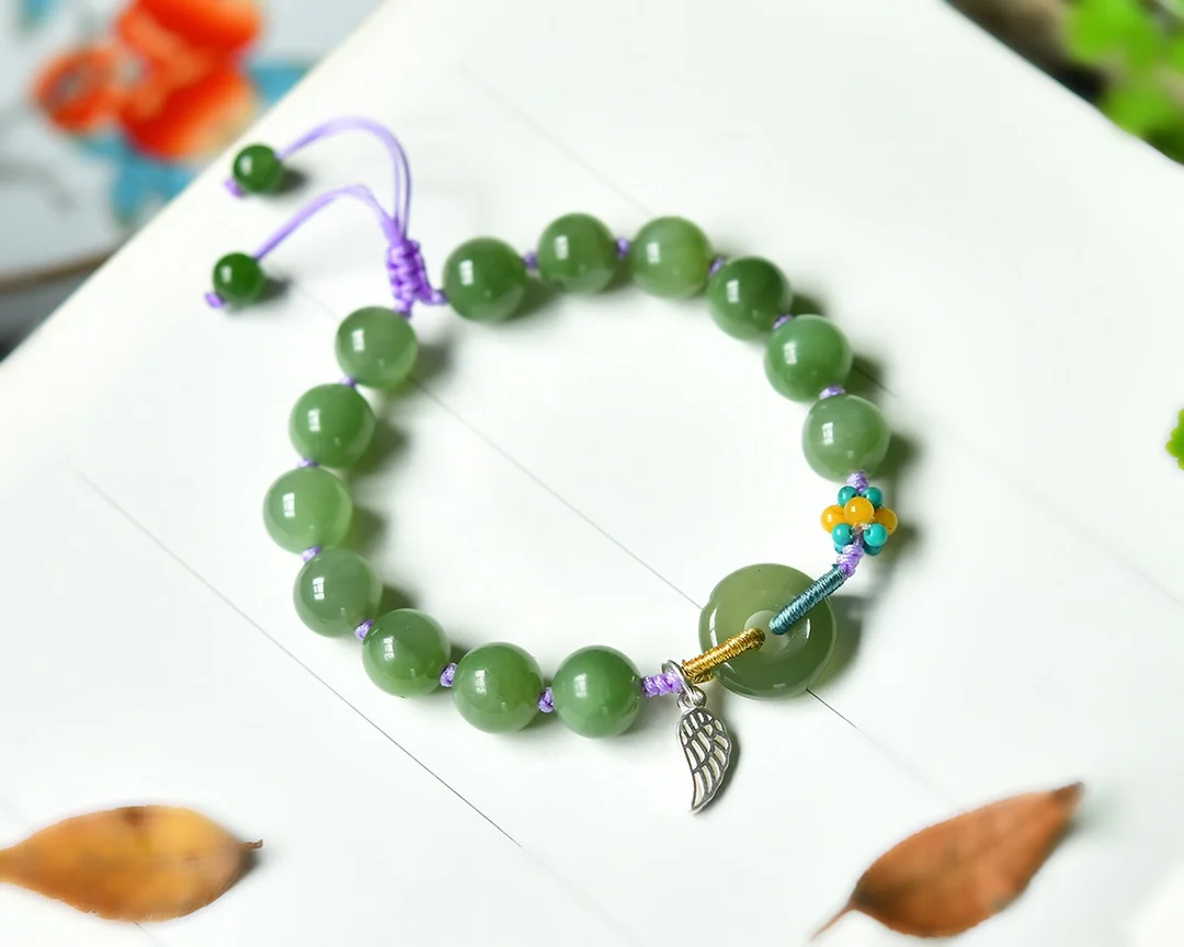 

Natural Hetian Jade Jasper One Loop Bracelet Match Jasper Peace Buckle Buddha Beads Jewelry Girlfriend Gift Green Accessories