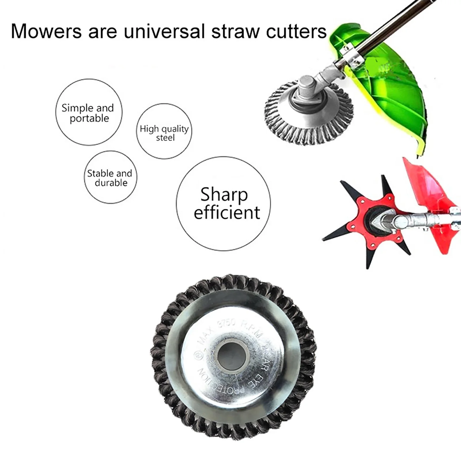 6/8 Inch Grass Trimmer Head Steel Wire Trimming Head Rusting Brush Cutter Mower Wire Weeding Head for Lawn Mower