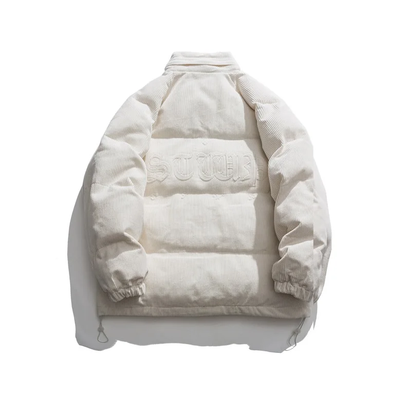 Rainbowtouches Gray White Corduroy Couple Parkas Down Jackets Winter Warm Thicken Coat Harajuku Solid Color Japanese Jacket Mens